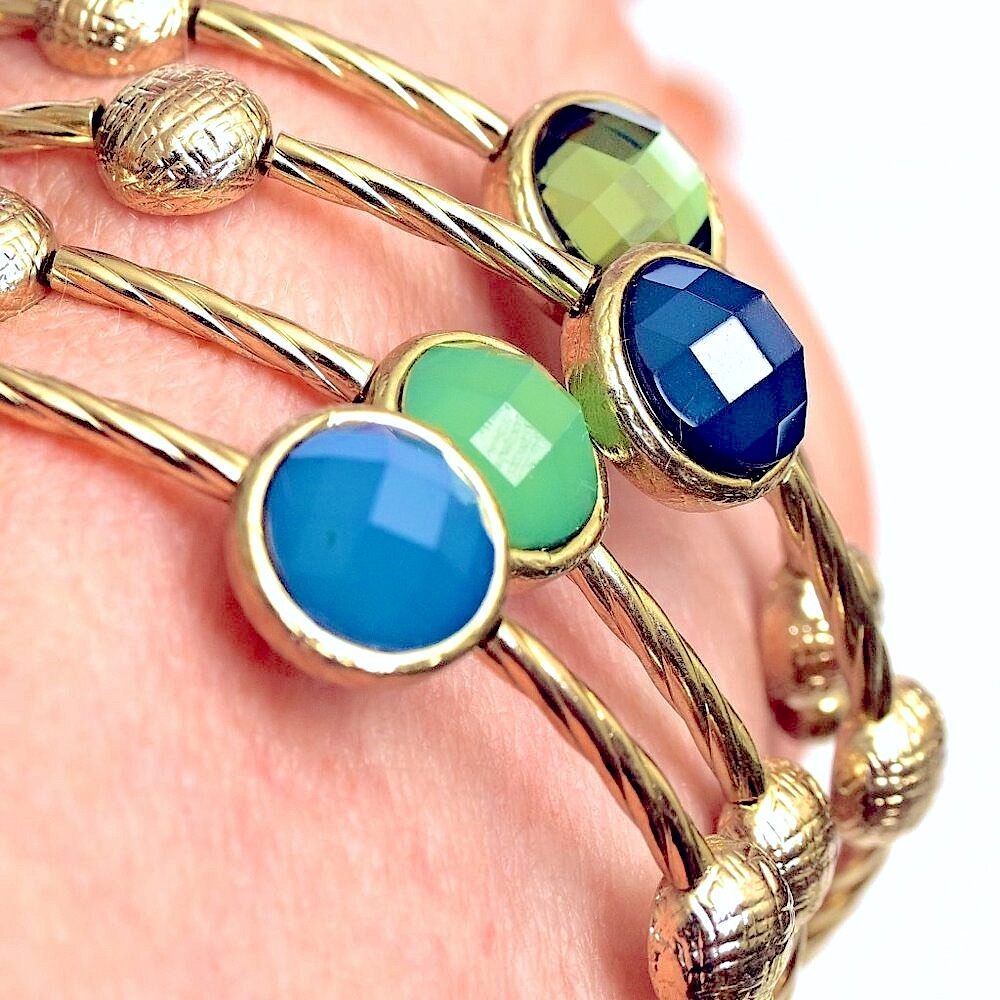 PRETTY Blues, Green & Gold Multi-Colored Coil Bracelet - Picture 3 of 5